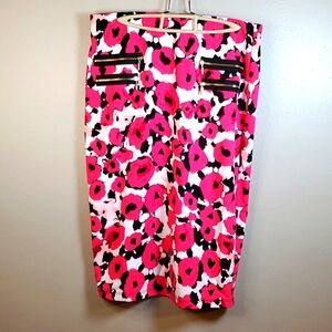 Grace Elements midi skirt. Pink and black flowered, stretch zipped skirt. Large